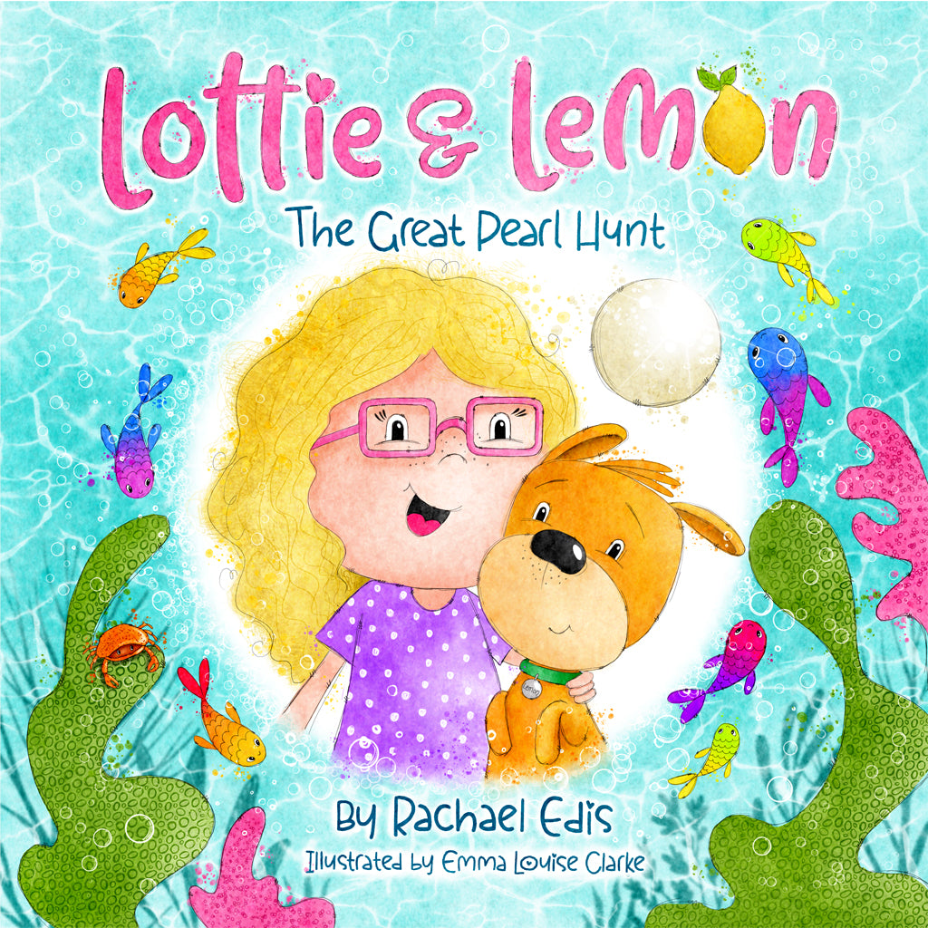 The front cover of Lottie and Lemon, The Great Pearl Hunt, showing Lottie and her dog Lemon